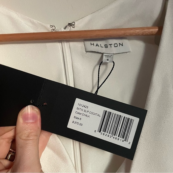 Halston Cream Satin Cowl Neck Cocktail Dress NWT - Picture 2 of 4